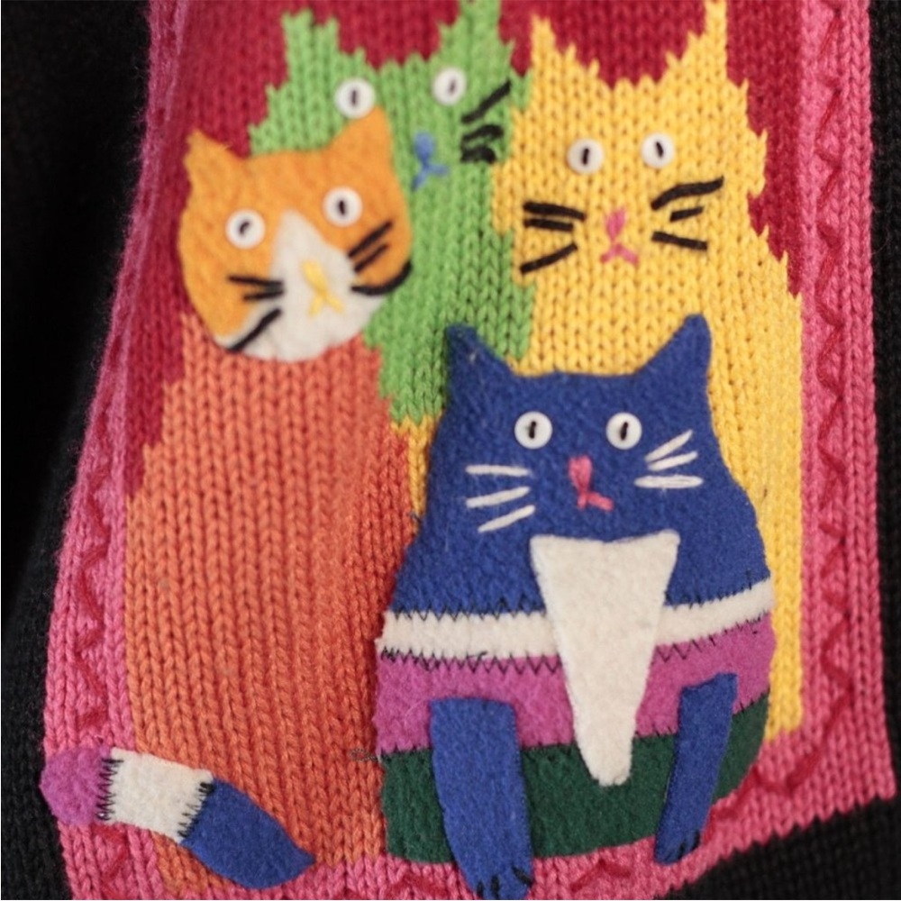Cat Women's Sweater Cardigan Y2K Vintage - Picture 9 of 12